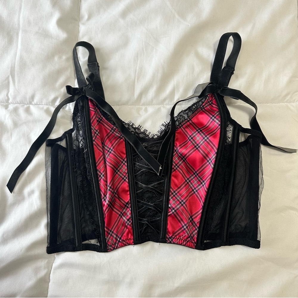VICTORIA SECRET Red and black plaid corset top